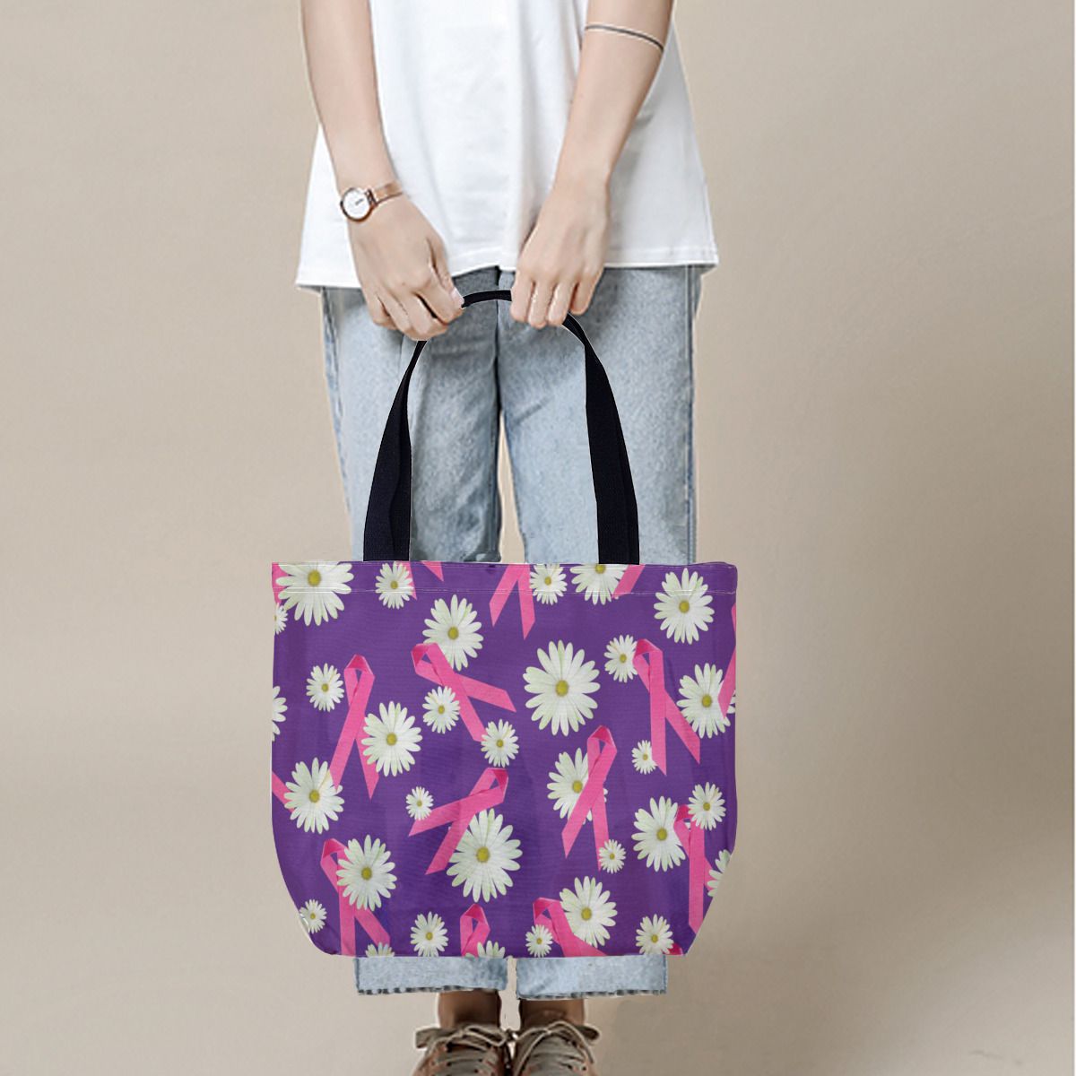 Breast cancer awareness pink ribbon daisies Canvas Bag No.9TMTO3