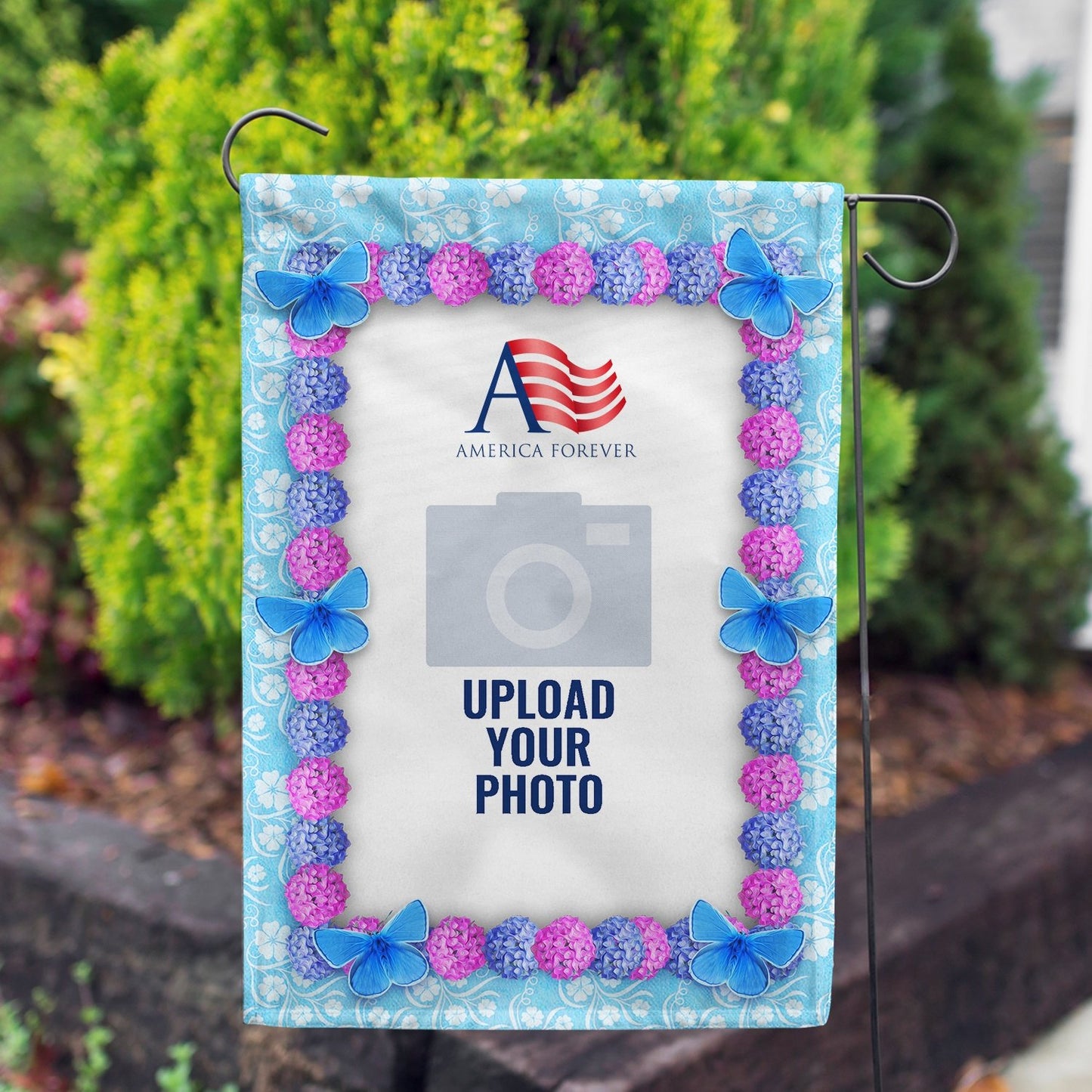 Personalized Blue And Purple Hydrangea House Flag & Garden Flag