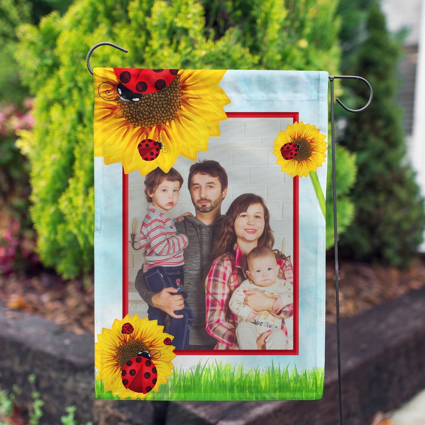 Personalized Ladybugs and Sunflowers House Flag & Garden Flag