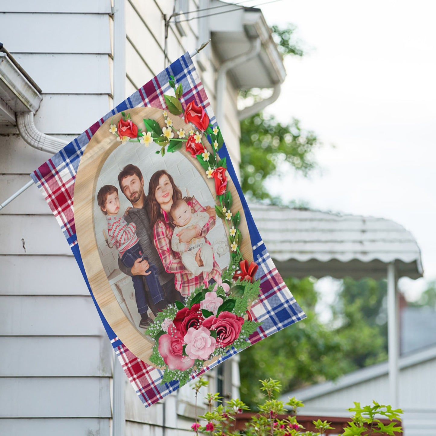 Personalized Roses On Wood Frame House Flag & Garden Flag