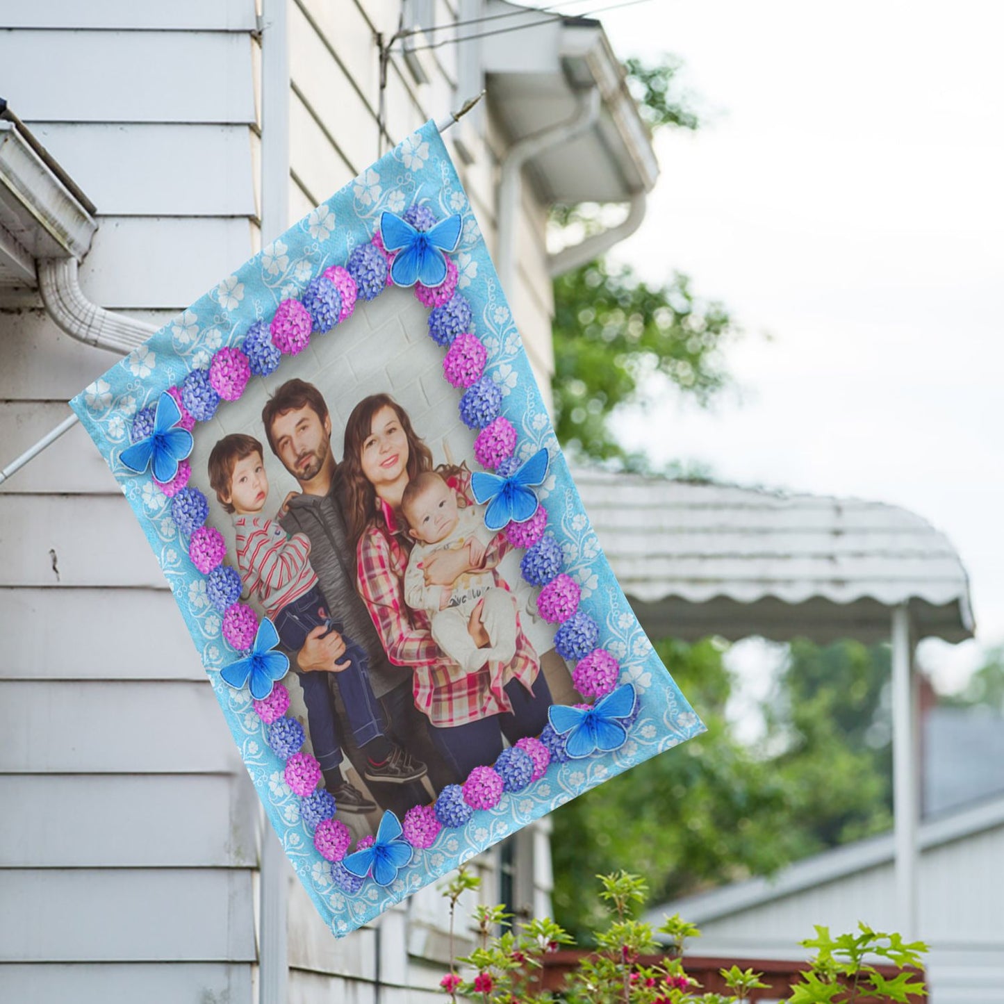 Personalized Blue And Purple Hydrangea House Flag & Garden Flag