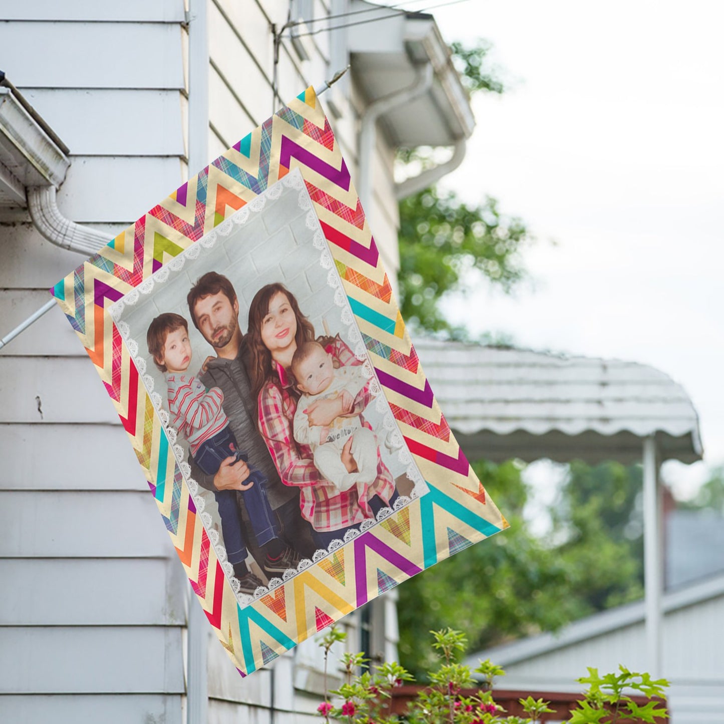 Personalized Multi Color Chevron House Flag & Garden Flag