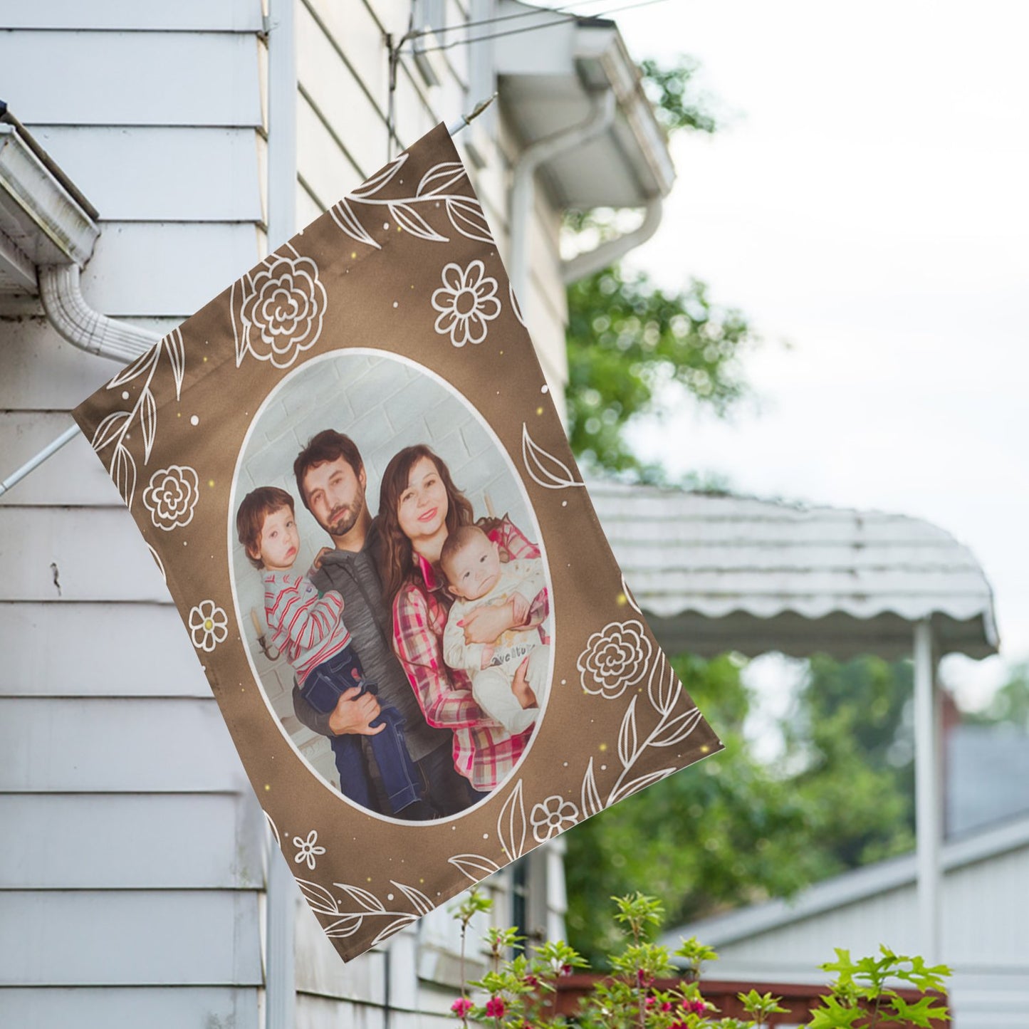 Personalized Bronze Floral House Flag & Garden Flag