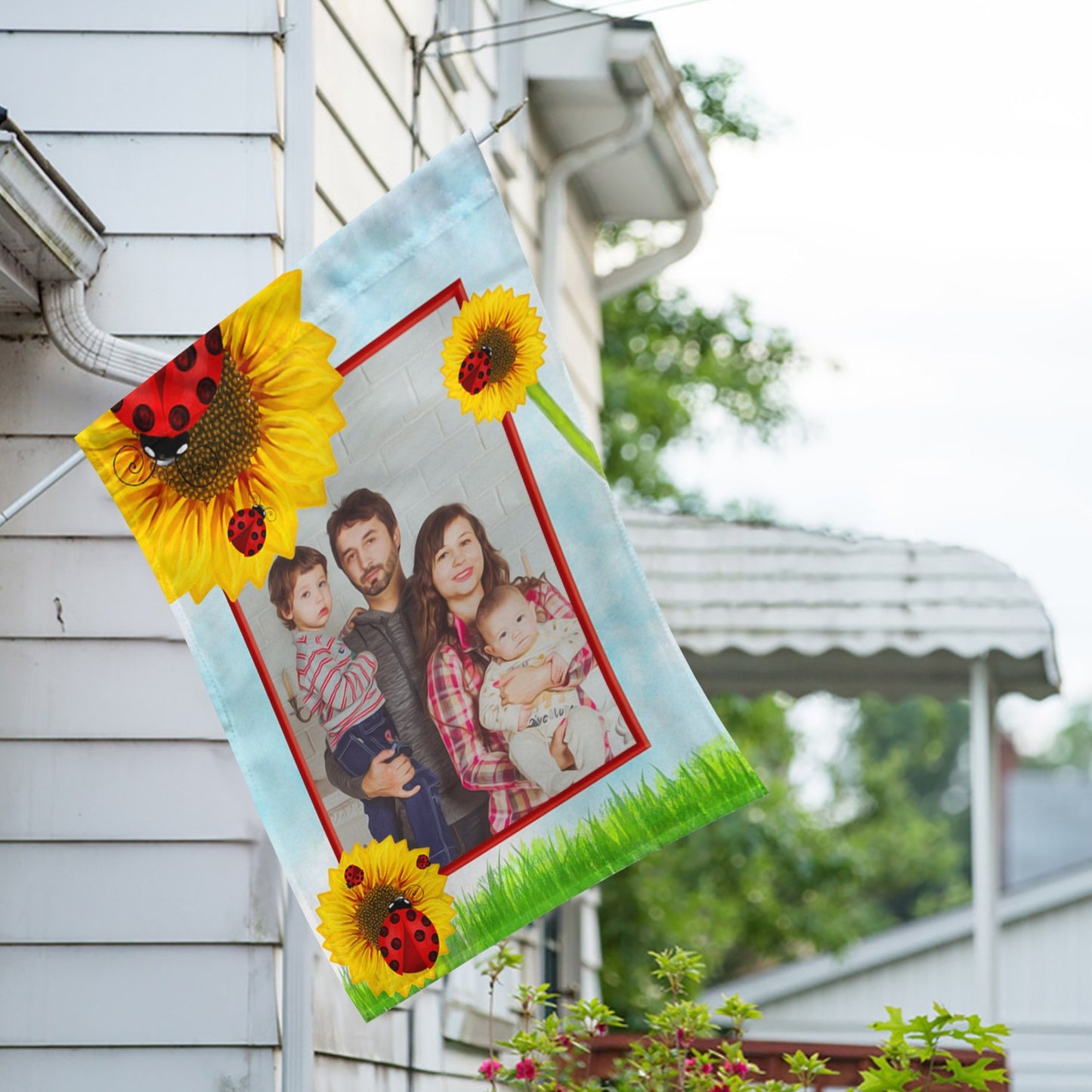 Personalized Ladybugs and Sunflowers House Flag & Garden Flag