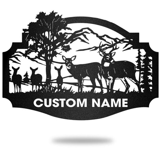 Welcome Whitetails Deer Sign Custom Name Metal Wall Art